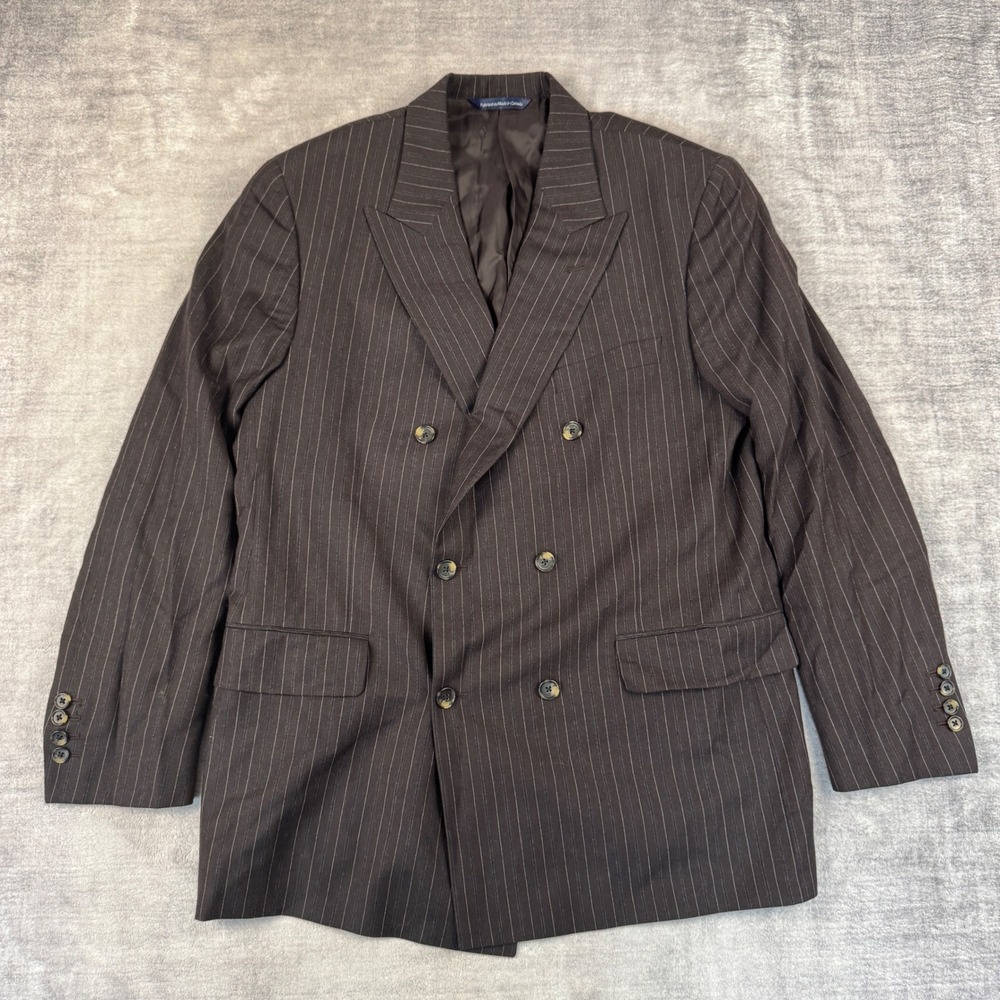 Ermenegildo Zegna Blazer Mens 42 Brown Pinstripe Double Breasted Wool Jacket